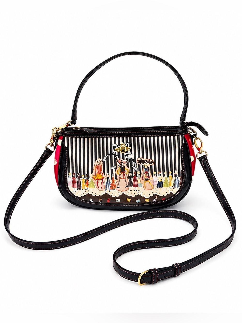 Sonovi London Illustrated Fashion‎ Scene Shoulder Bag Striped Y2K Novelty Purse